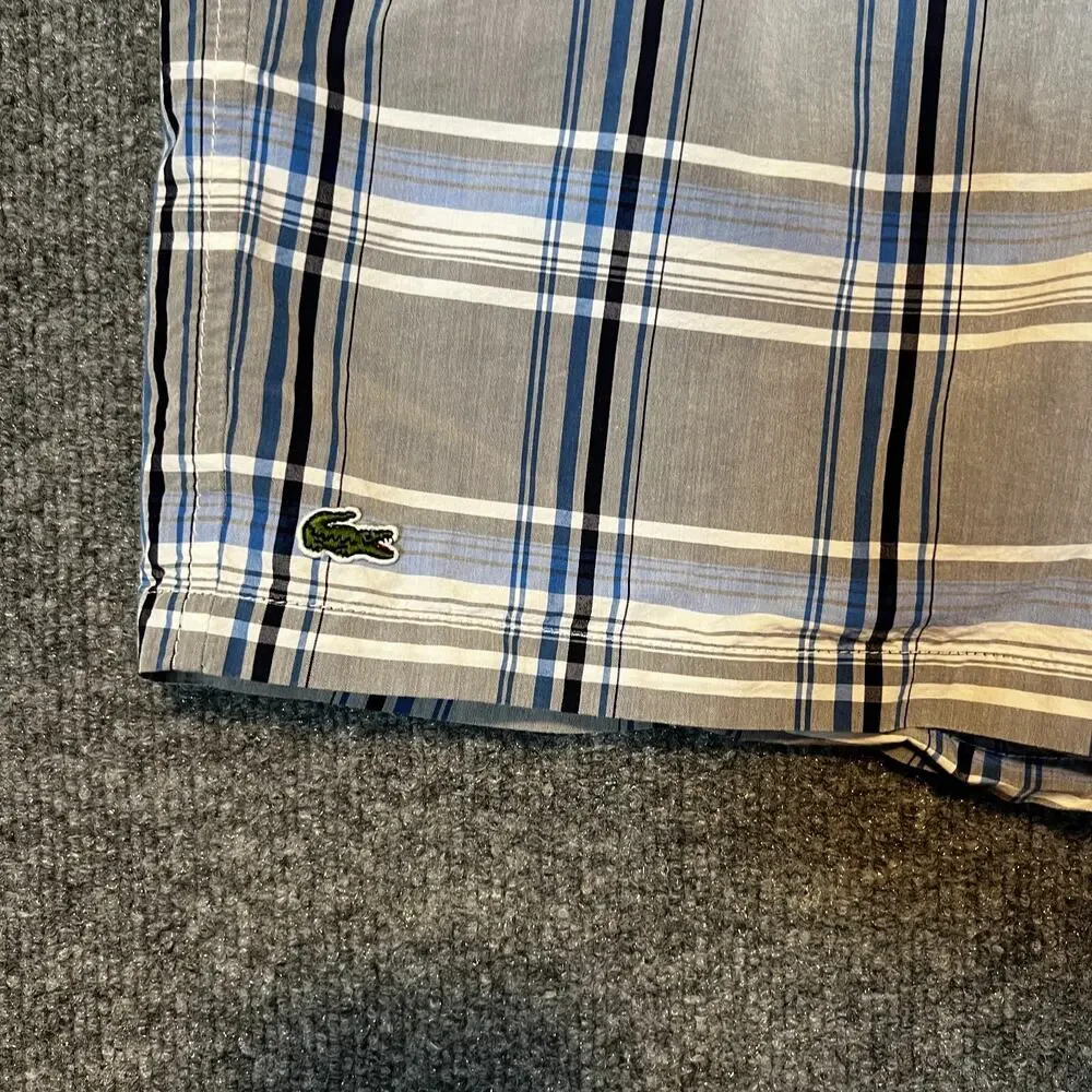 Lacoste Swim Trunks Mens XL Gray Blue Plaid Board Shorts‎ Croc Beach Surf